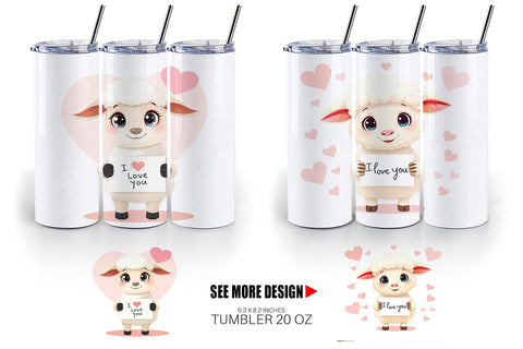 Tumbler Wrap Valentine Sheep Cartoon Sublimation artnoy 