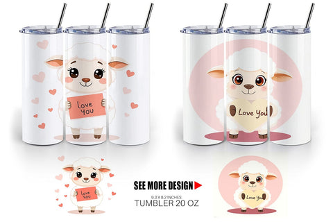 Tumbler Wrap Valentine Sheep Cartoon Sublimation artnoy 