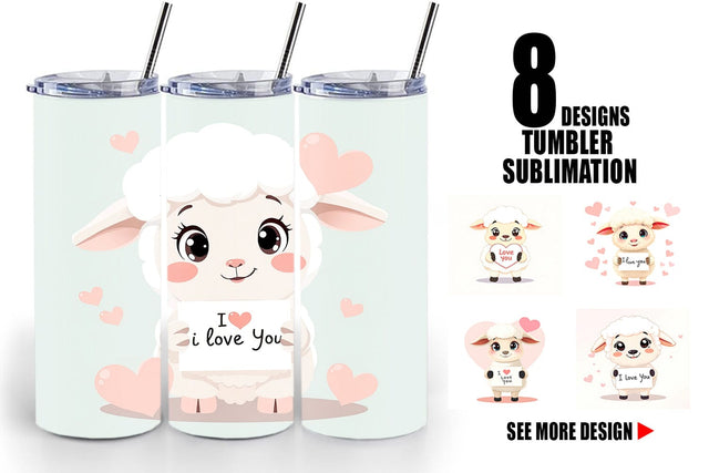 Tumbler Wrap Valentine Sheep Cartoon Sublimation artnoy 