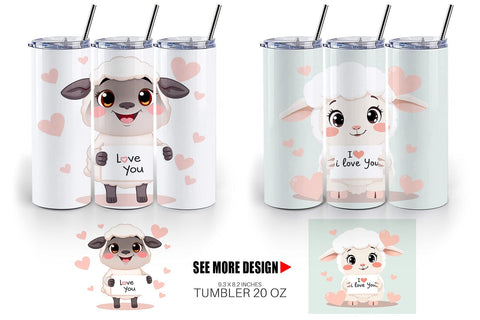 Tumbler Wrap Valentine Sheep Cartoon Sublimation artnoy 