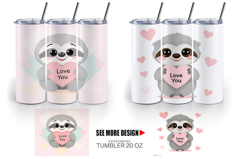Tumbler Wrap Valentine Sloth Cartoon Sublimation artnoy 