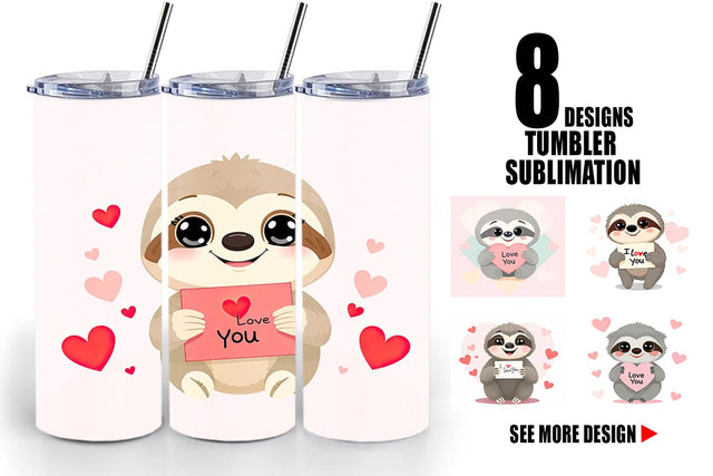 Tumbler Wrap Valentine Sloth Cartoon Sublimation artnoy 