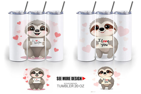 Tumbler Wrap Valentine Sloth Cartoon Sublimation artnoy 