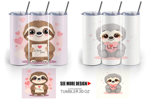 Tumbler Wrap Valentine Sloth Cartoon Sublimation artnoy 