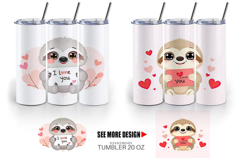 Tumbler Wrap Valentine Sloth Cartoon Sublimation artnoy 