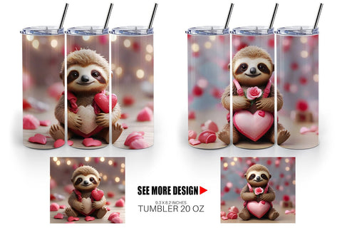 Tumbler Wrap Valentine Sloth Sublimation artnoy 