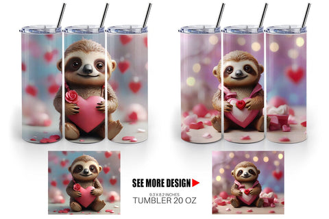 Tumbler Wrap Valentine Sloth Sublimation artnoy 