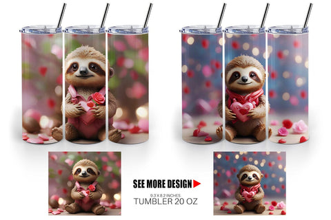 Tumbler Wrap Valentine Sloth Sublimation artnoy 