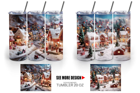 Tumbler Wrap Valentine Snow Village Sublimation artnoy 