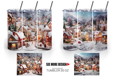Tumbler Wrap Valentine Snow Village Sublimation artnoy 