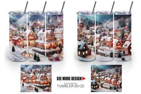 Tumbler Wrap Valentine Snow Village Sublimation artnoy 