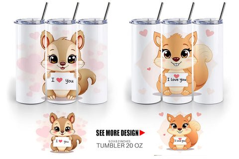 Tumbler Wrap Valentine Squirrel Cartoon Sublimation artnoy 