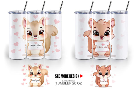 Tumbler Wrap Valentine Squirrel Cartoon Sublimation artnoy 
