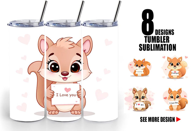 Tumbler Wrap Valentine Squirrel Cartoon Sublimation artnoy 