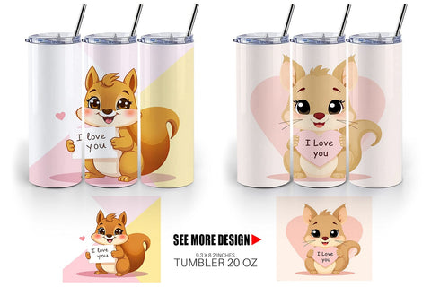 Tumbler Wrap Valentine Squirrel Cartoon Sublimation artnoy 