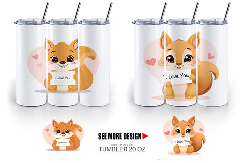 Tumbler Wrap Valentine Squirrel Cartoon Sublimation artnoy 