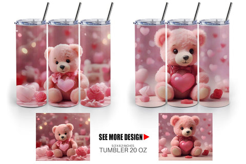 Tumbler Wrap Valentine Teddy Bear Sublimation artnoy 