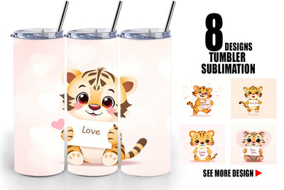Tumbler Wrap Valentine Tiger Cartoon Sublimation artnoy 