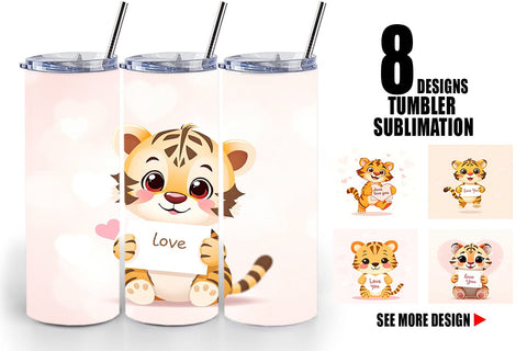 Tumbler Wrap Valentine Tiger Cartoon Sublimation artnoy 