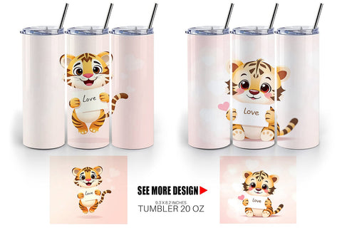 Tumbler Wrap Valentine Tiger Cartoon Sublimation artnoy 