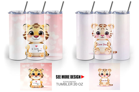 Tumbler Wrap Valentine Tiger Cartoon Sublimation artnoy 