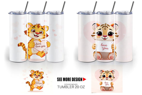 Tumbler Wrap Valentine Tiger Cartoon Sublimation artnoy 