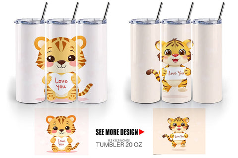 Tumbler Wrap Valentine Tiger Cartoon Sublimation artnoy 