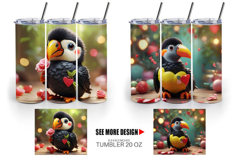 Tumbler Wrap Valentine Toucan Bird Sublimation artnoy 