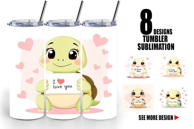 Tumbler Wrap Valentine Turtle Cartoon Sublimation artnoy 