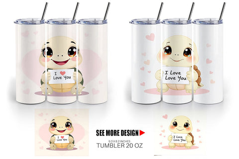 Tumbler Wrap Valentine Turtle Cartoon Sublimation artnoy 