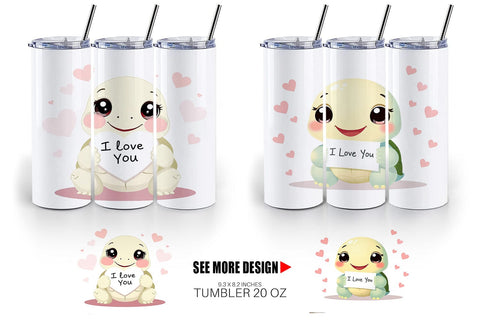 Tumbler Wrap Valentine Turtle Cartoon Sublimation artnoy 