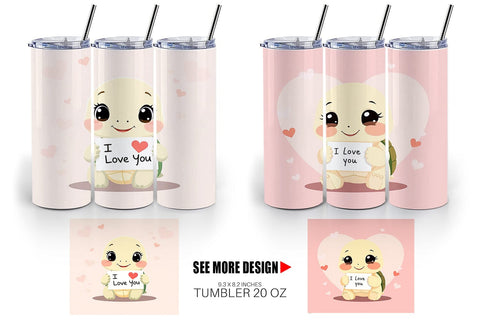 Tumbler Wrap Valentine Turtle Cartoon Sublimation artnoy 