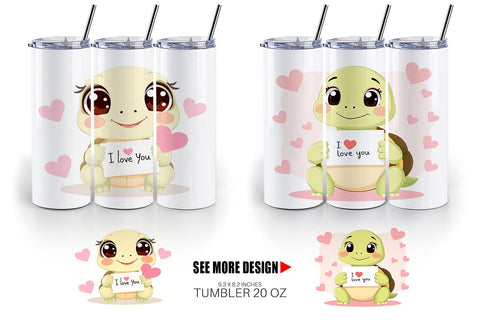 Tumbler Wrap Valentine Turtle Cartoon Sublimation artnoy 