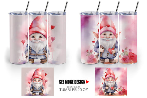 Tumbler Wrap Valentine Watercolor Gnome Sublimation artnoy 