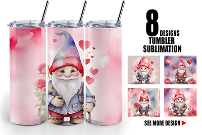 Tumbler Wrap Valentine Watercolor Gnome Sublimation artnoy 