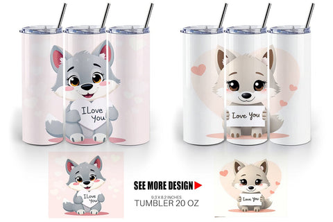 Tumbler Wrap Valentine Wolf Cartoon Sublimation artnoy 