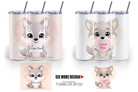 Tumbler Wrap Valentine Wolf Cartoon Sublimation artnoy 