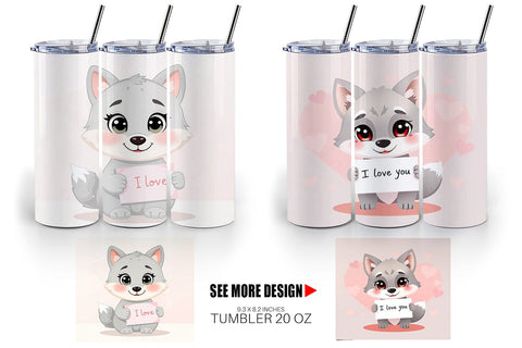Tumbler Wrap Valentine Wolf Cartoon Sublimation artnoy 