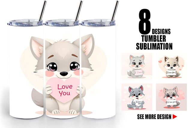 Tumbler Wrap Valentine Wolf Cartoon Sublimation artnoy 