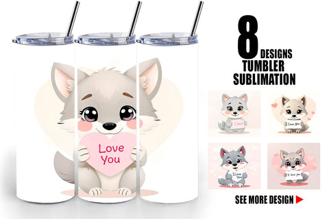 Tumbler Wrap Valentine Wolf Cartoon Sublimation artnoy 