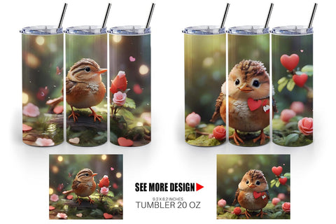 Tumbler Wrap Valentine Wren Bird Sublimation artnoy 