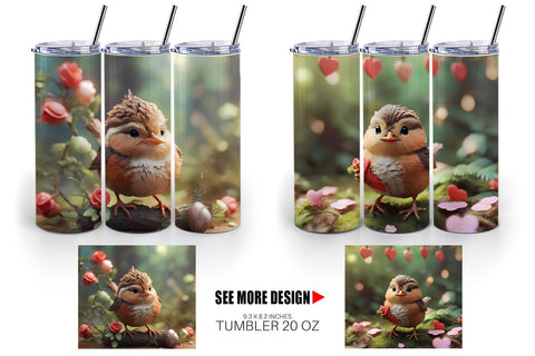Tumbler Wrap Valentine Wren Bird Sublimation artnoy 