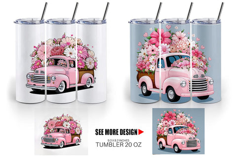 Tumbler Wrap Vintage Pink Trucks Sublimation artnoy 