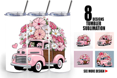 Tumbler Wrap Vintage Pink Trucks Sublimation artnoy 