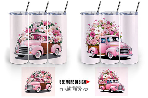 Tumbler Wrap Vintage Pink Trucks Sublimation artnoy 