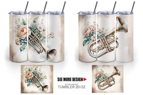 Tumbler Wrap Vintage Trumpet Sublimation artnoy 