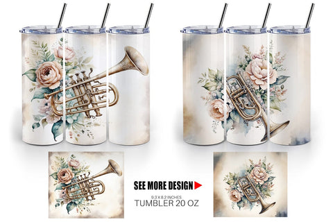 Tumbler Wrap Vintage Trumpet Sublimation artnoy 