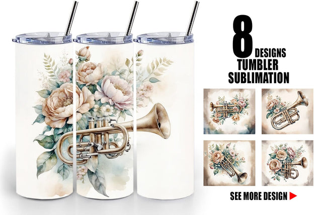 Tumbler Wrap Vintage Trumpet Sublimation artnoy 
