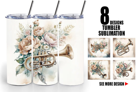Tumbler Wrap Vintage Trumpet Sublimation artnoy 