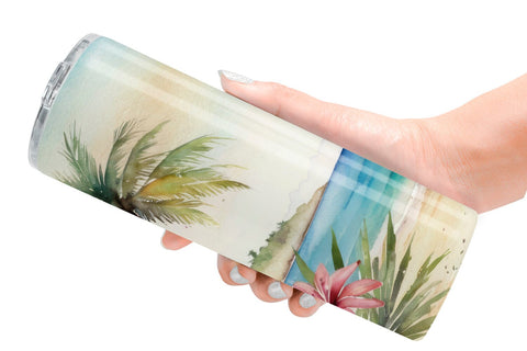 Tumbler Wrap Watercolor Beach Scene Sublimation artnoy 